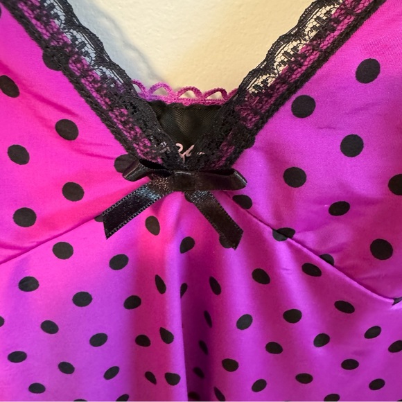 La SENZA Women's Nightie Lingerie Chemise Purple & Black Polka Dot SIZE XL - Picture 2 of 7